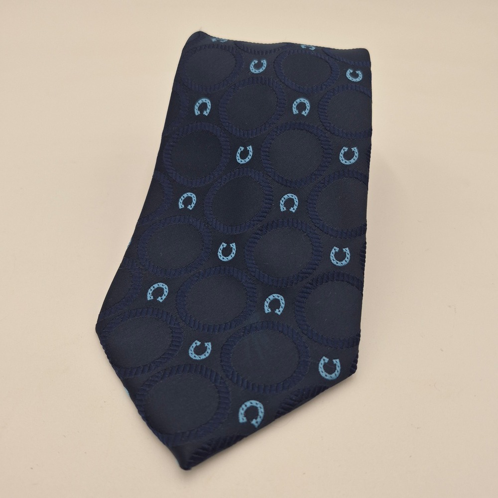 Wembley Wemlon Mens Navy Blue Horseshoe Equestrian Rope Circle Necktie 4 Inch